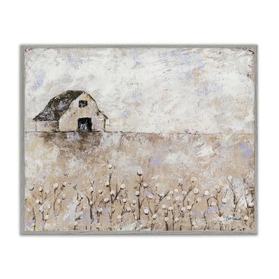Stupell White Barn Distressed Landscape Cotton Field Florals Framed Wall Art - Off-White