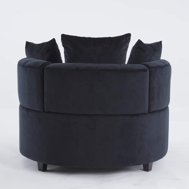 Velvet Upholstered Tufted Barrel Sofa Chair For Living Room With Toss Pillows