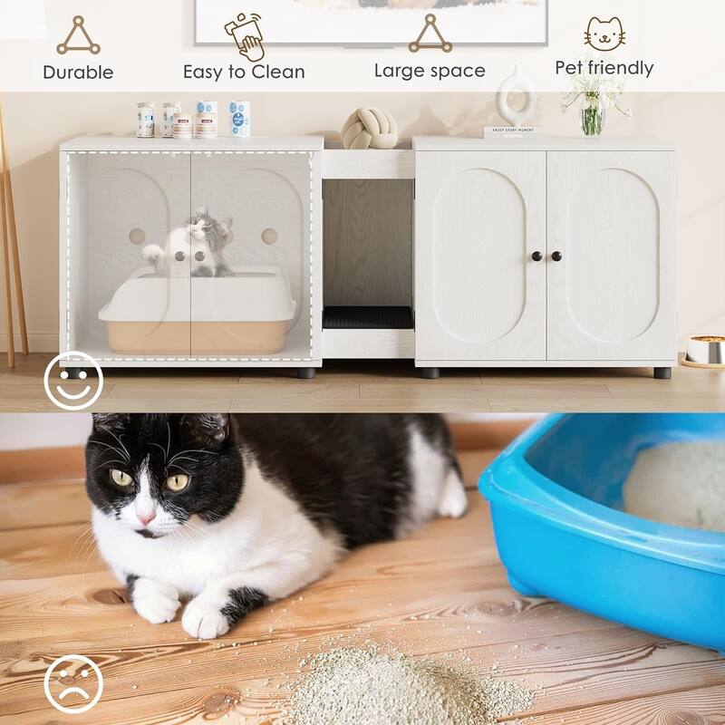 Cat Litter Box Enclosure 55.1" Double Litter Box Furniture Large Cat Box Enclosure Kitty Litter Box for 2 Cats
