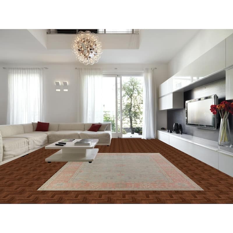 Hand Knotted Oriental 100% Wool Carpet Transitional All-Over Navy Blue & Blues Oushak Area Rug - 12' 0'' X 9' 0''