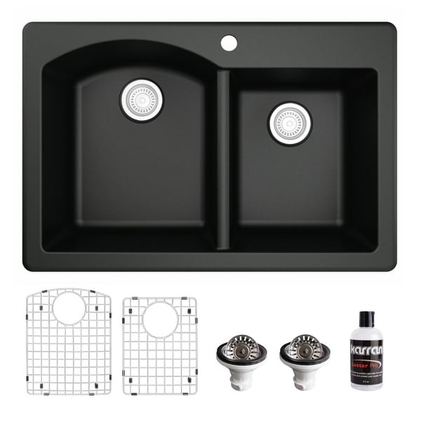 Karran Drop-In Quartz 33 in. 1-Hole 60/40 Double Bowl Kitchen Sink Kit. Opens flyout.