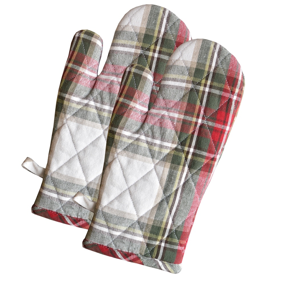 Fabstyles Fouta Cotton Oven Mitt & Pot Holder Set of 4 - 7x12