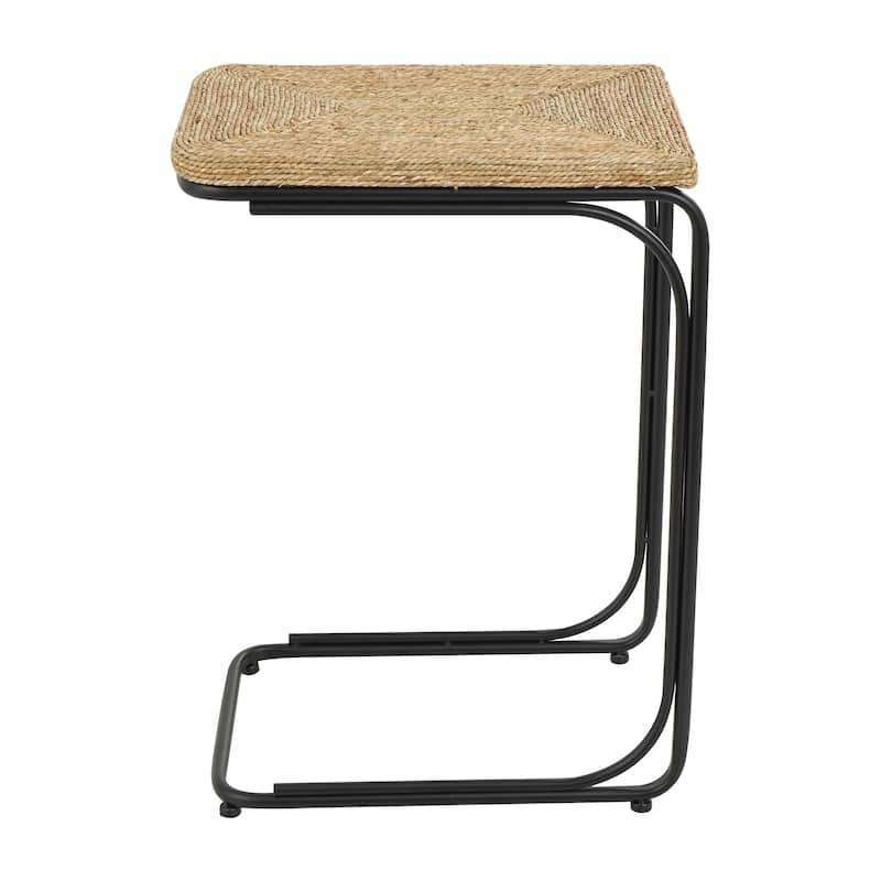 Dried Plant Handmade Coiled C-Shaped Accent Table with Black Metal Legs - Brown - Roche River Decor
