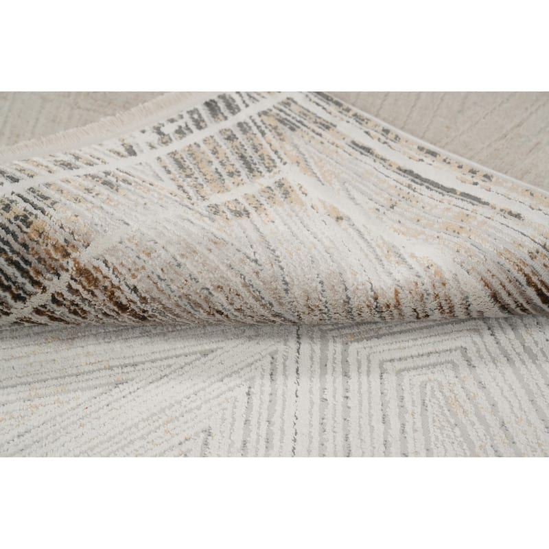 Machine Made Oriental Polyester Carpet Modern Beige & Ivories Distressed Area Rug - 7' 5'' X 5' 2''