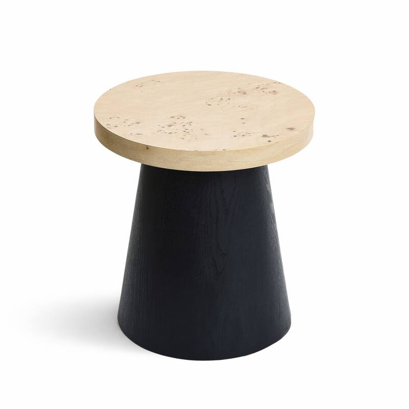 Light Wood Finish Top with Black Base Manufactured Wood Round Side Table - 18.9" H x 17.7" Diameter