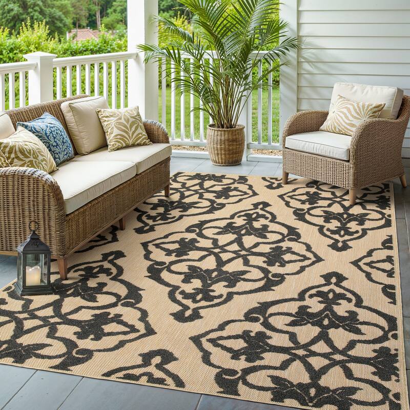 Style Haven Cara Mixed Pile Filigree Medallion Indoor-Outdoor Rug - 5' 3" x 7' 6" - Rectangle