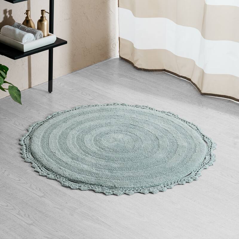 MH London Winchester Cotton Round Bathroom Rug - Soft Bath Mat