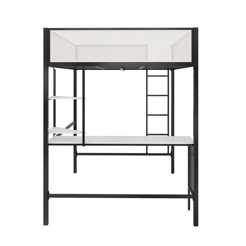 Full Loft Bed with Desk and Shelves for Kids and Teens, Space-Saving Design with Study Area and Storage