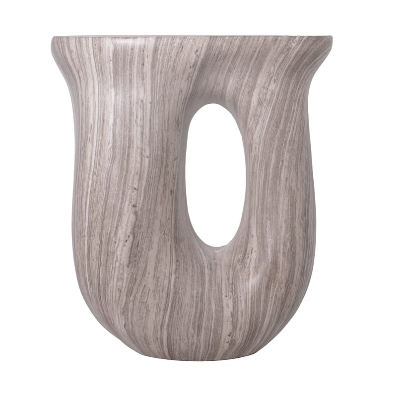 Christopher Knight Home - Modern Indoor/Outdoor 18.9"H U-Shaped Faux Marble MgO Accent Side Table with Unique Veining