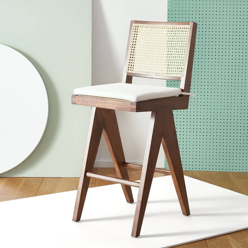 SAFAVIEH Couture Lyubov Rattan 29-inch Bar Stool - 18 In W x 23 In D x 44 In H - 18"Wx23"Dx44"H - Walnut/Natural
