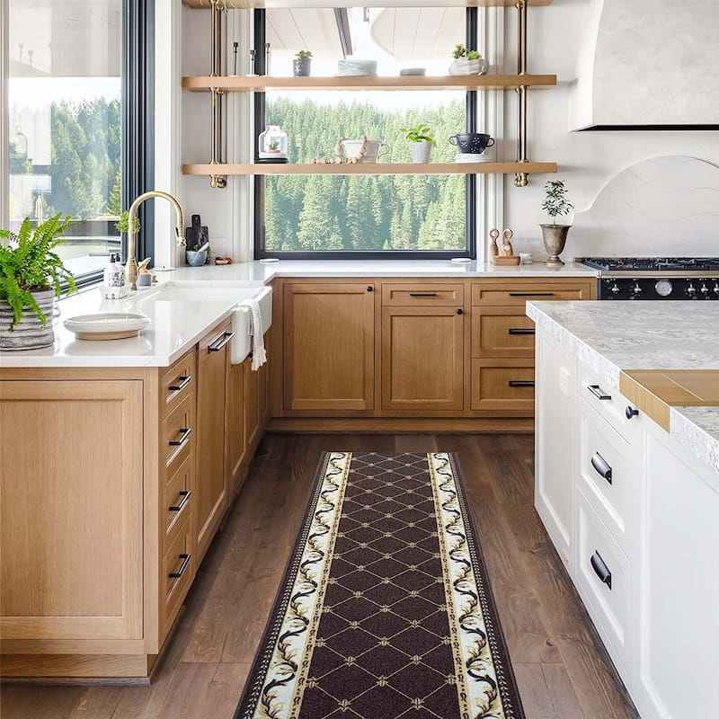 Custom Size Trellis French 31 Inch Wide Non-Slip Stair Runner Rug