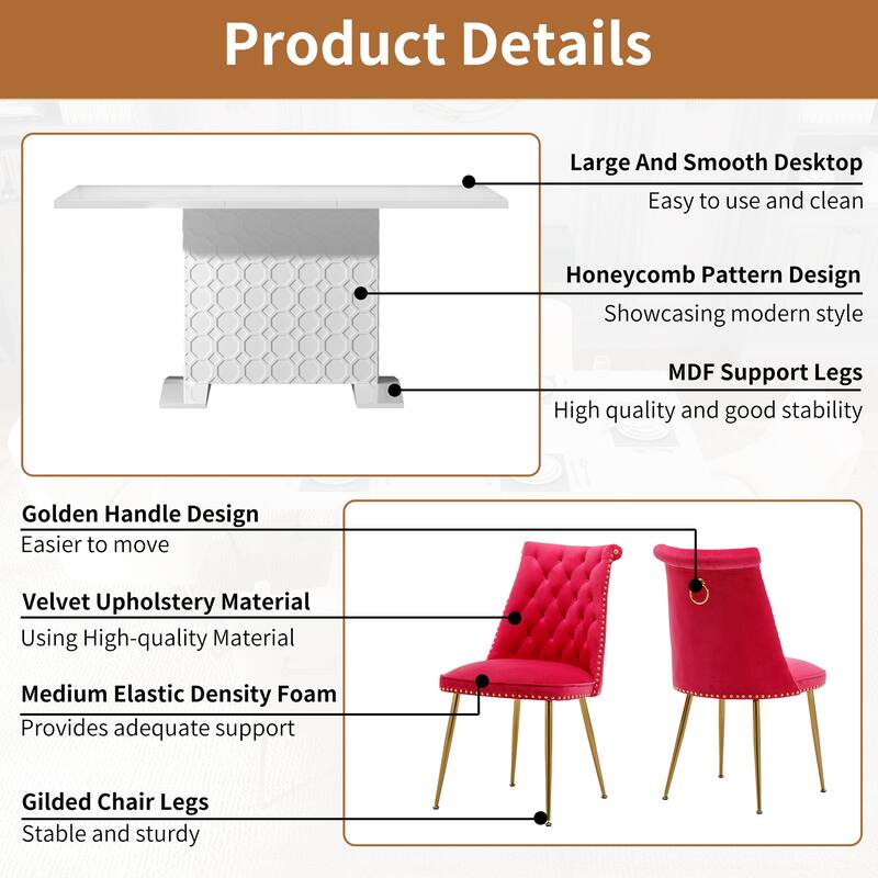 7-Piece Clihome High-gloss Extendable Table Velvet Chair Dining Set