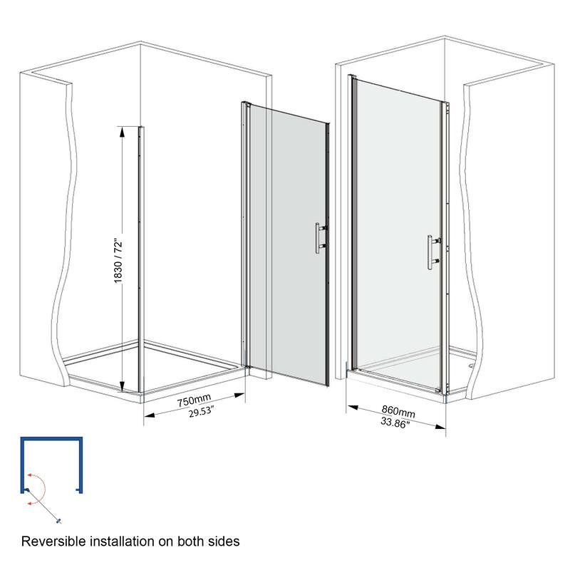 34"x 72" Pivot Shower Door Aluminum Frame