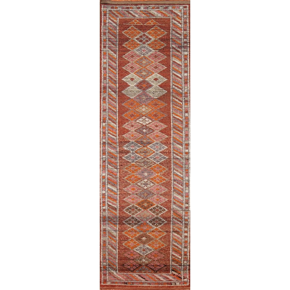 Oushak Turkish Vintage Runner Rug Foyer Hand-Knotted Wool Carpet - 2'11"x 12'9"