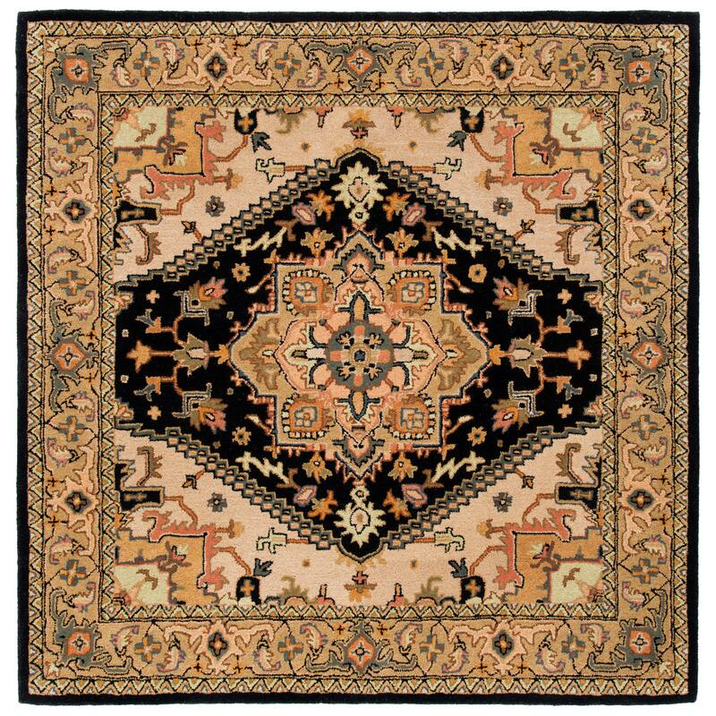 SAFAVIEH Handmade Heritage Asia Traditional Oriental Wool Rug - 4' Square - Black/Gold