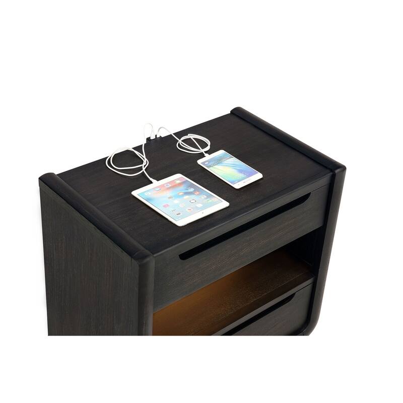 Leandro 2-drawer LED Nightstand with USB Burnished Black