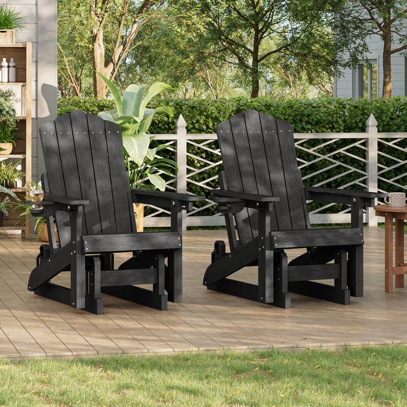 Glider Adirondack Patio Chair, 3-Position Adjust Smooth Motion Chair - 2-Piece - Black