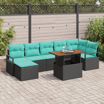 vidaXL 8 Piece Garden Sofa Set with Cushions Black Poly Rattan - 113×48×27.2