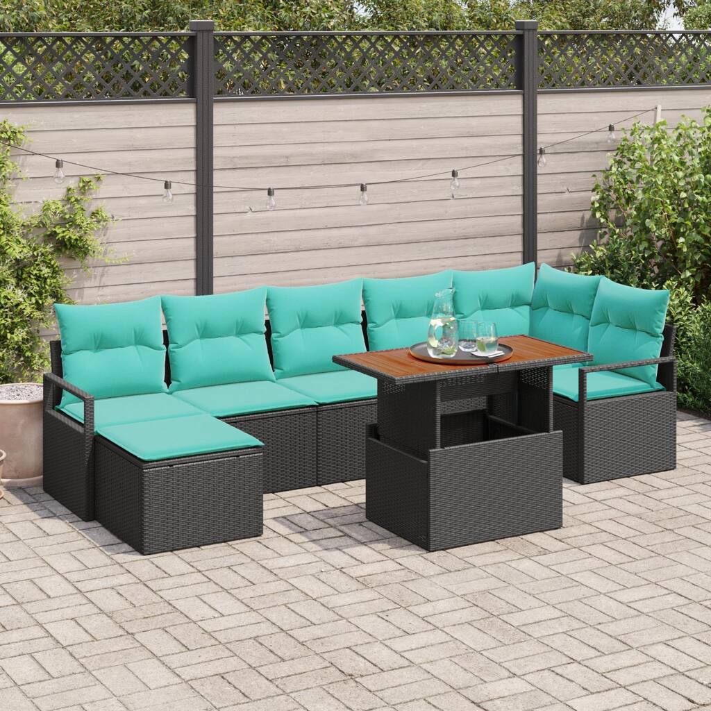 vidaXL 8 Piece Garden Sofa Set with Cushions Black Poly Rattan - 113×48×27.2