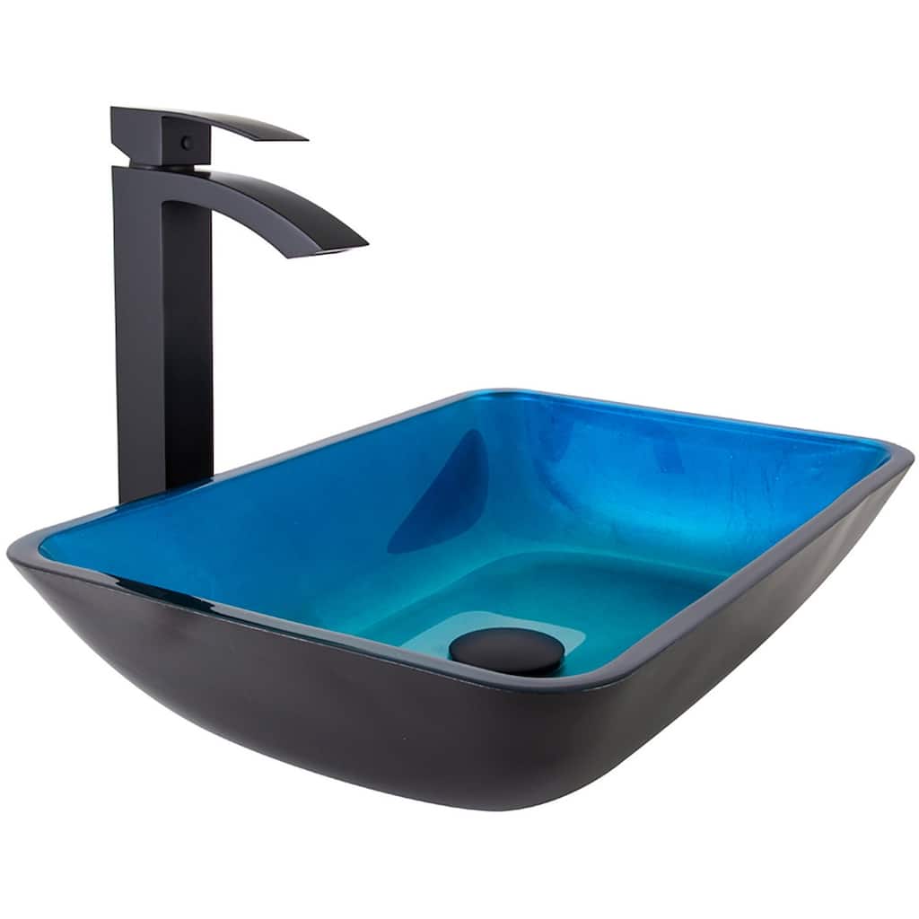 Vigo 18-1/4" Glass Bathroom Vessel Sink with Duris Single Hole