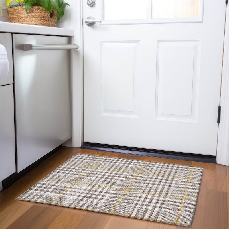 Premium Washable Super Soft Modern Plaid Mayfield Rug - Brown - 1'8" x 2'6"