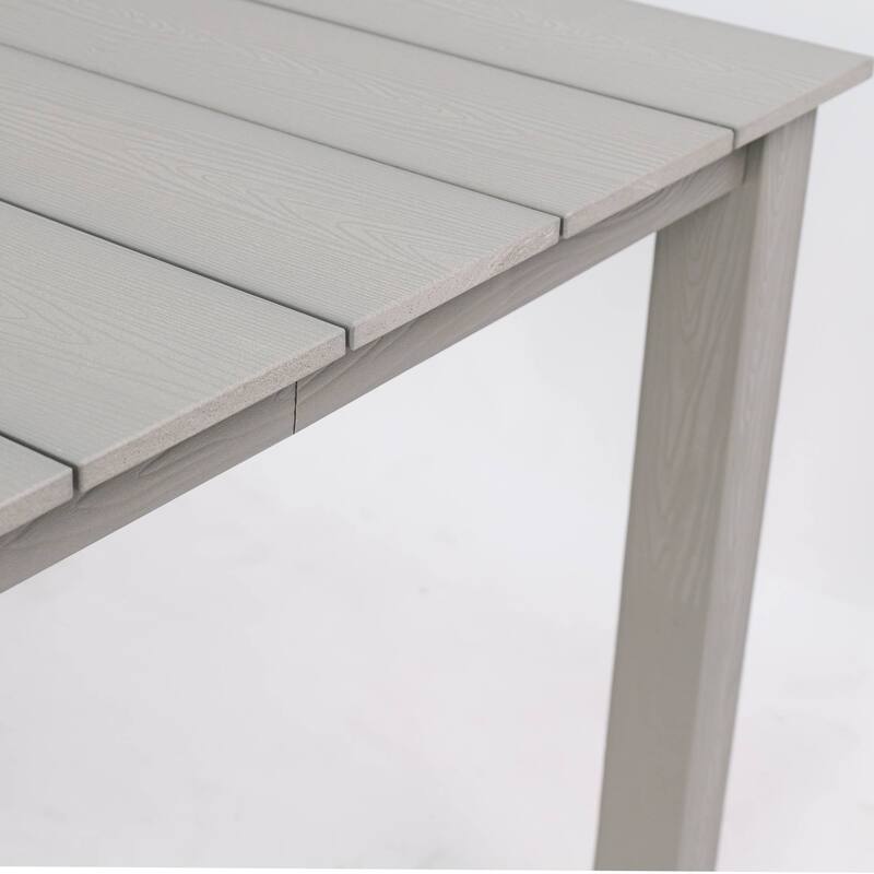 Wood Look Dining Table with Umbrella Hole Stainless Steel Legs Outdoor Picnic