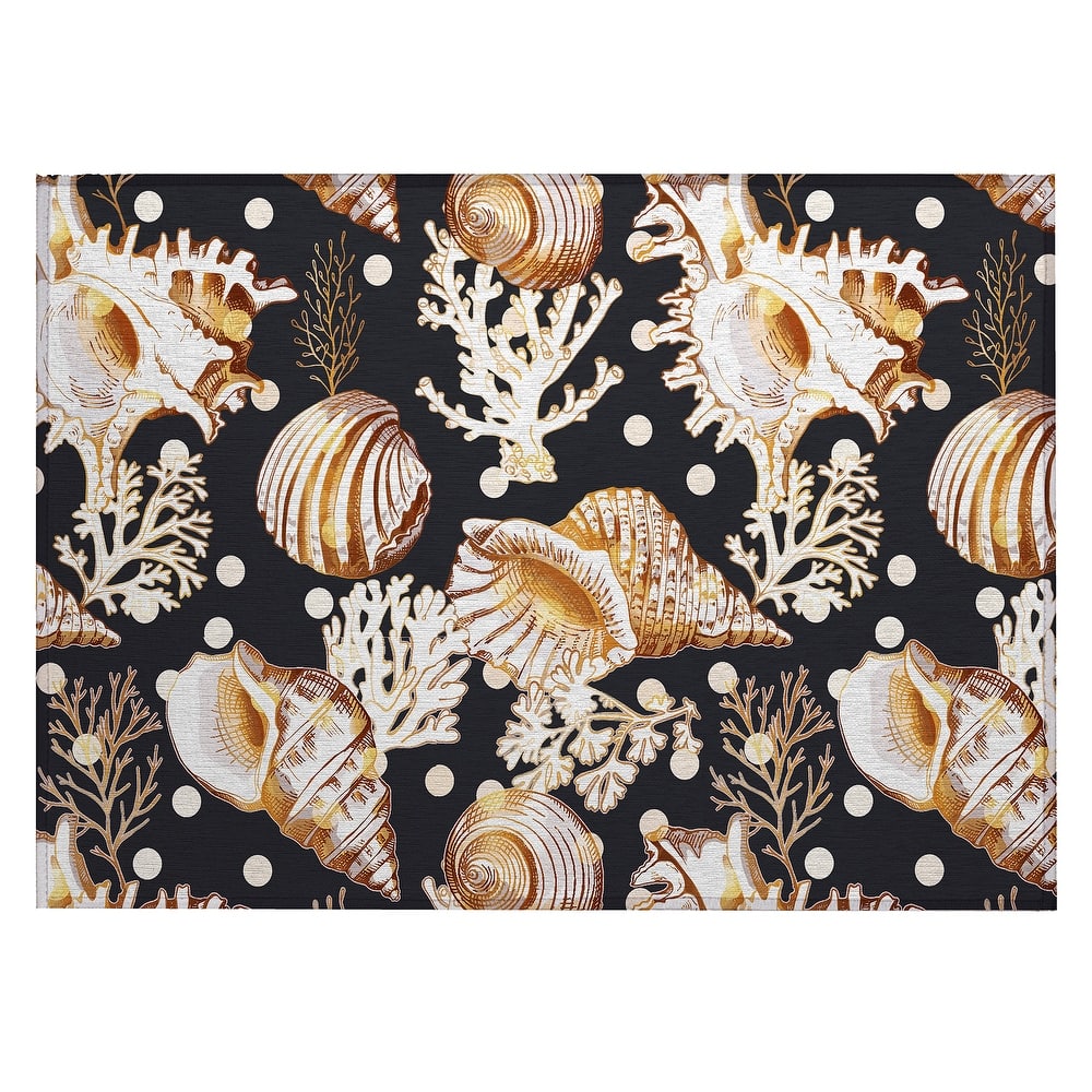 Indoor/ Outdoor Surfside Coral Shells Washable Rug New