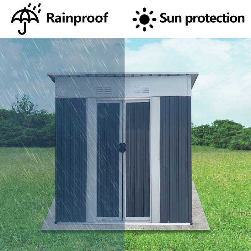 Outdoor Storage Shed Pent Roof Tool Shed with Lockable Sliding Door Apex Roof Metal Garden Shed for Backyard