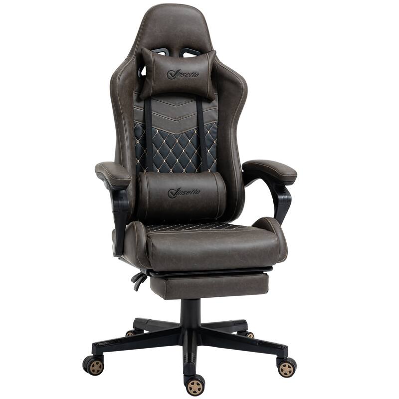 PU Leather Racing Gaming Chair with Footrest, 130° Recline and Lumbar Support