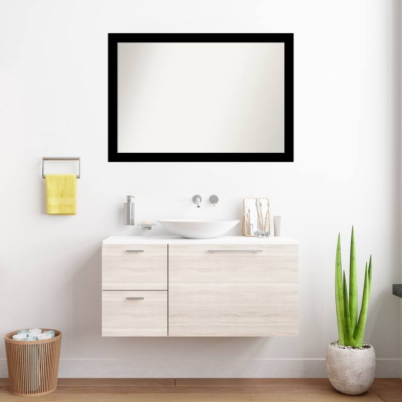 Basic Narrow Non-Beveled Wood Framed Bathroom Vanity Wall Mirror