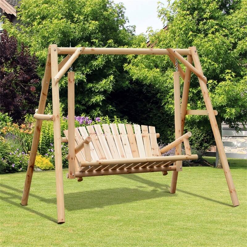 2-Seater Outdoor Patio Swing Chair with Wide Loveseat Bench - 78"L x 53.25"W x 67" H - Natural