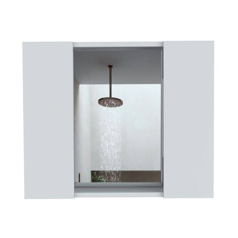 Medicine Cabinet, Double Door, Mirror, One External Shelf - White