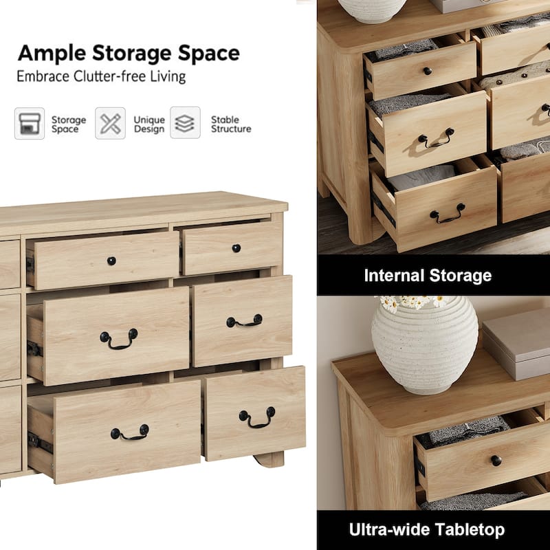 WAMPAT 53.5'' Wide Farmhouse White Dresser TV Stand with Curved Edge Design and Wide Chests of Drawers