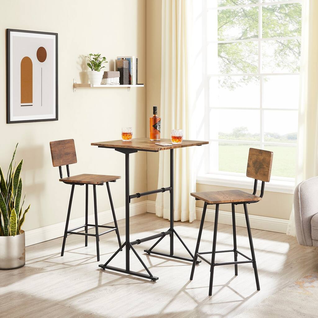 3-Piece Dining Table Set Square Bar Table and 2 Stools
