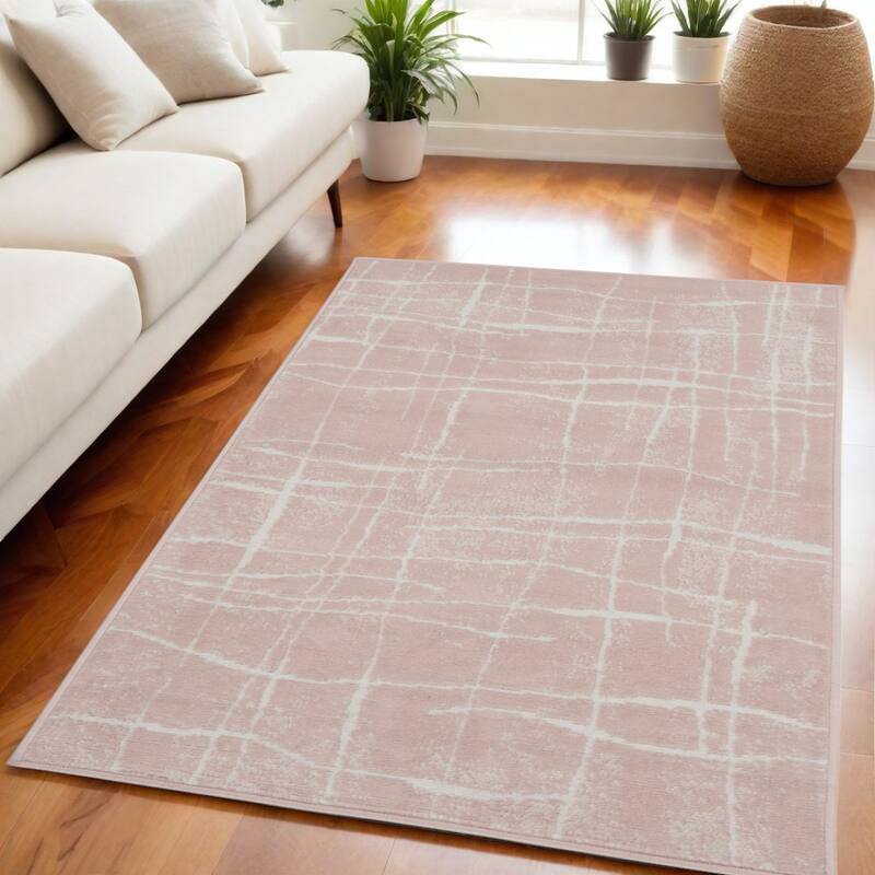 Buvop Power Loomed Geometric Abstract Modern Stain Resistant Durable Area Rug By HomeRoots - 84' X '60' X '0.39 - Pink - Rectangle