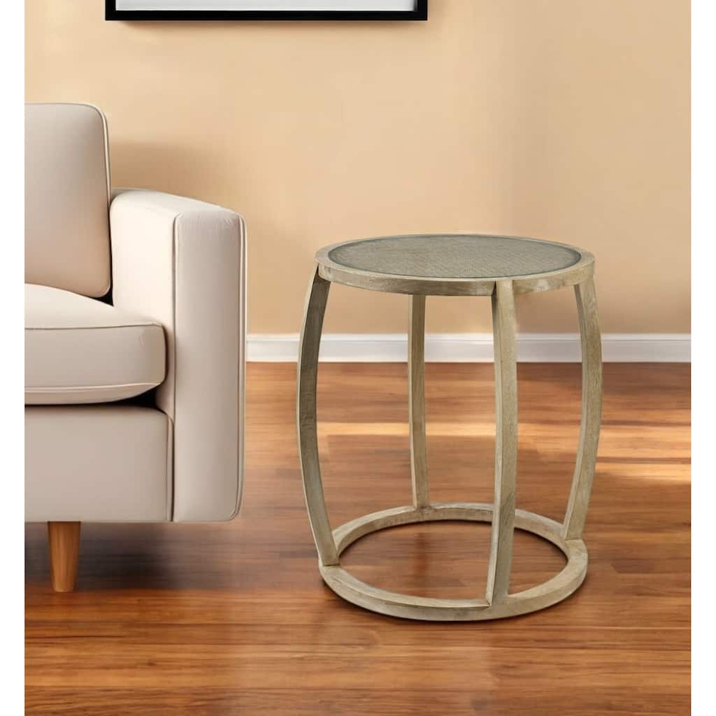HomeRoots 26" Brown And Clear Glass Round End Table - 22' X '26.2' X '22