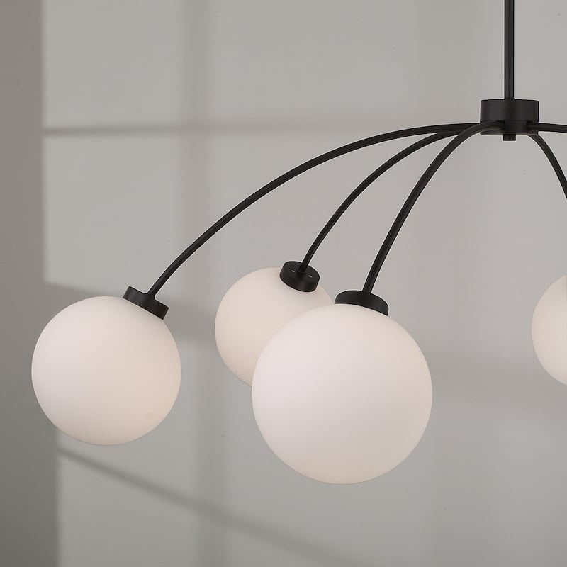 47" W x 15" H 6-Light Chandelier in Matte Black with Soft White Glass Globes - 47"W x 15"H