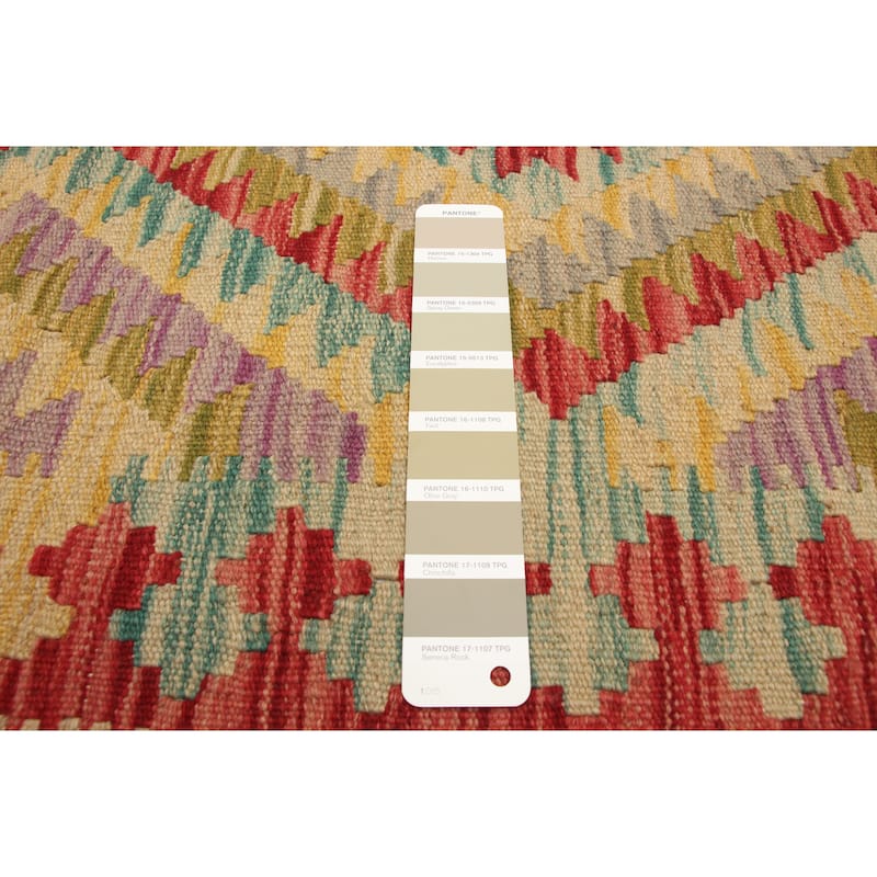 ECARPETGALLERY Flat-Weave Bold and Colorful Olive Wool Kilim - 2'9 x 4'5