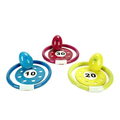 Set of 3 Vibrantly Colored Ring Disc and Turtle Egg Dive Game Combo Pool Toys 5.75" - N/A