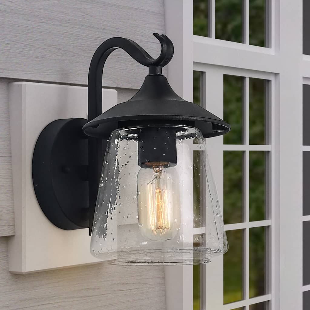 Farmhouse Black 1-Light Outdoor Wall Sconces Patio Glass Porch Lantern Light
