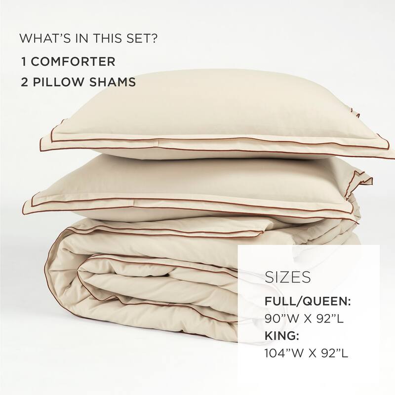 Lush Decor Hampton Double Flange Embroidered Contrast Edge Comforter 3 Pieces Set