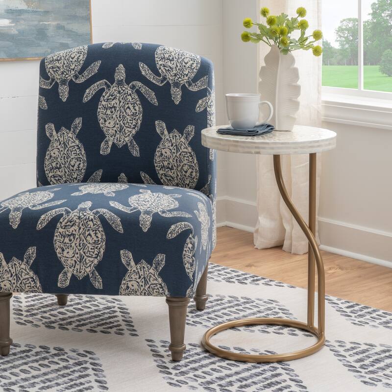 Padget Black Capiz Round Metal Side Table - Cream