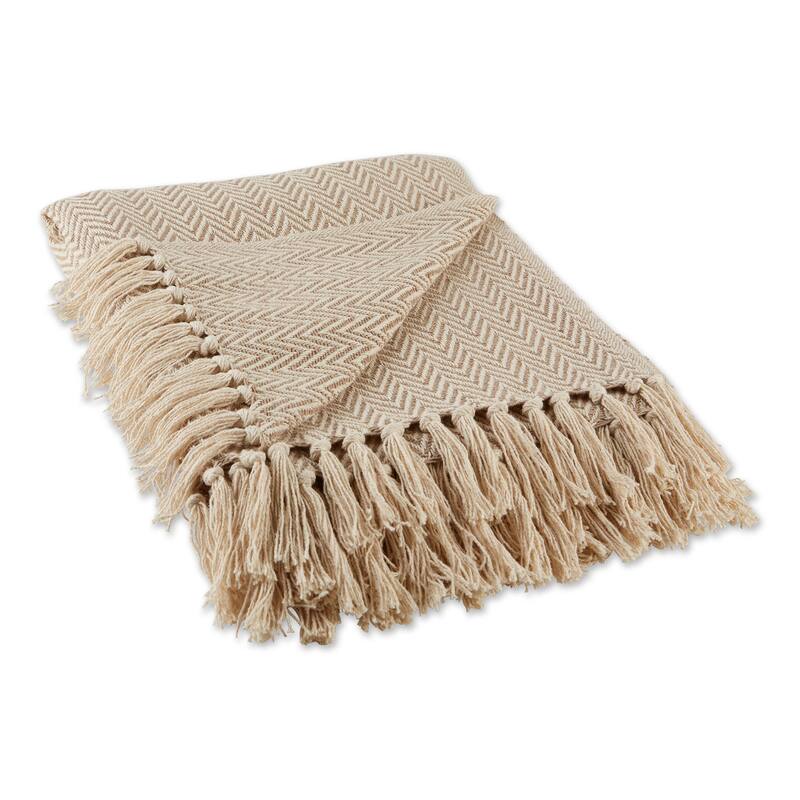 Stone Handloom Chevron Throw - Stone