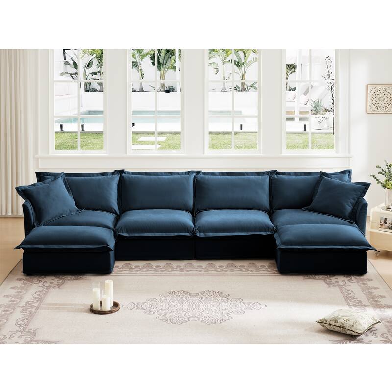 Wide & Deep 4- Seat Slipcovered U-Shape Chenille Sectional Sofa Couch
