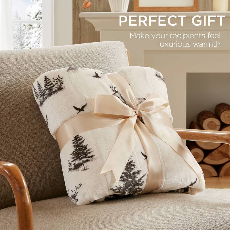 Woolrich Print Plush to Sherpa Heated Throw