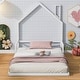 preview thumbnail 3 of 7, White Twin Size Metal Floor Bed with House-shaped Headboard and Fence for Boys and Girls