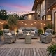 preview thumbnail 99 of 189, Pocassy Outdoor Wicker Sofa with Swivel Chair Fire Pit Table Furniture Set. Gray Wicker & Gray Cushion - 4 Pieces Sofa Swivel Chair with Fire Table