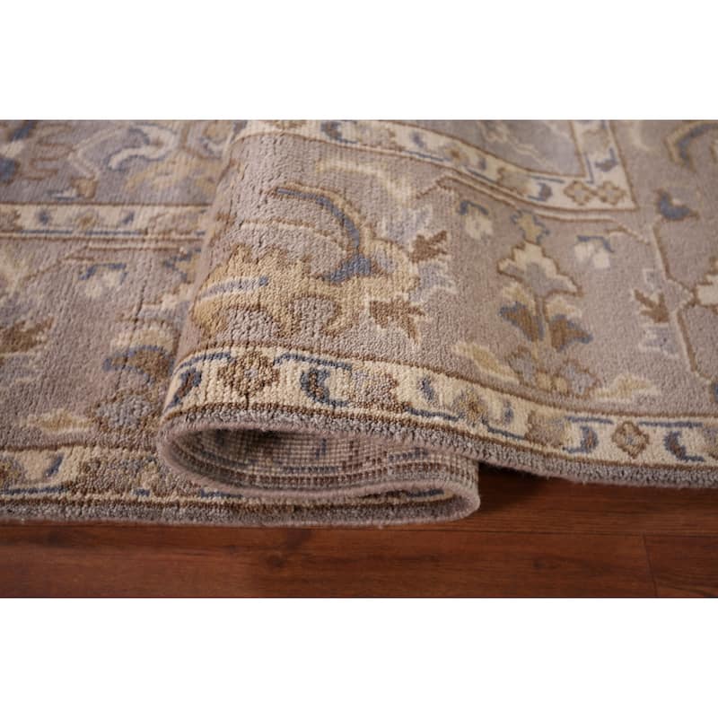 Floral Gray Oushak Indian Area Rug Hand-Knotted Wool Carpet - 8'1" x 9'11"