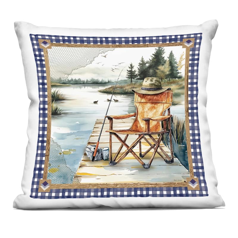 Stupell Fishing Chair on Dock Decorative Printed Throw Pillow Design by Nicole DeCamp - Accent - Polyester - Blue - Single