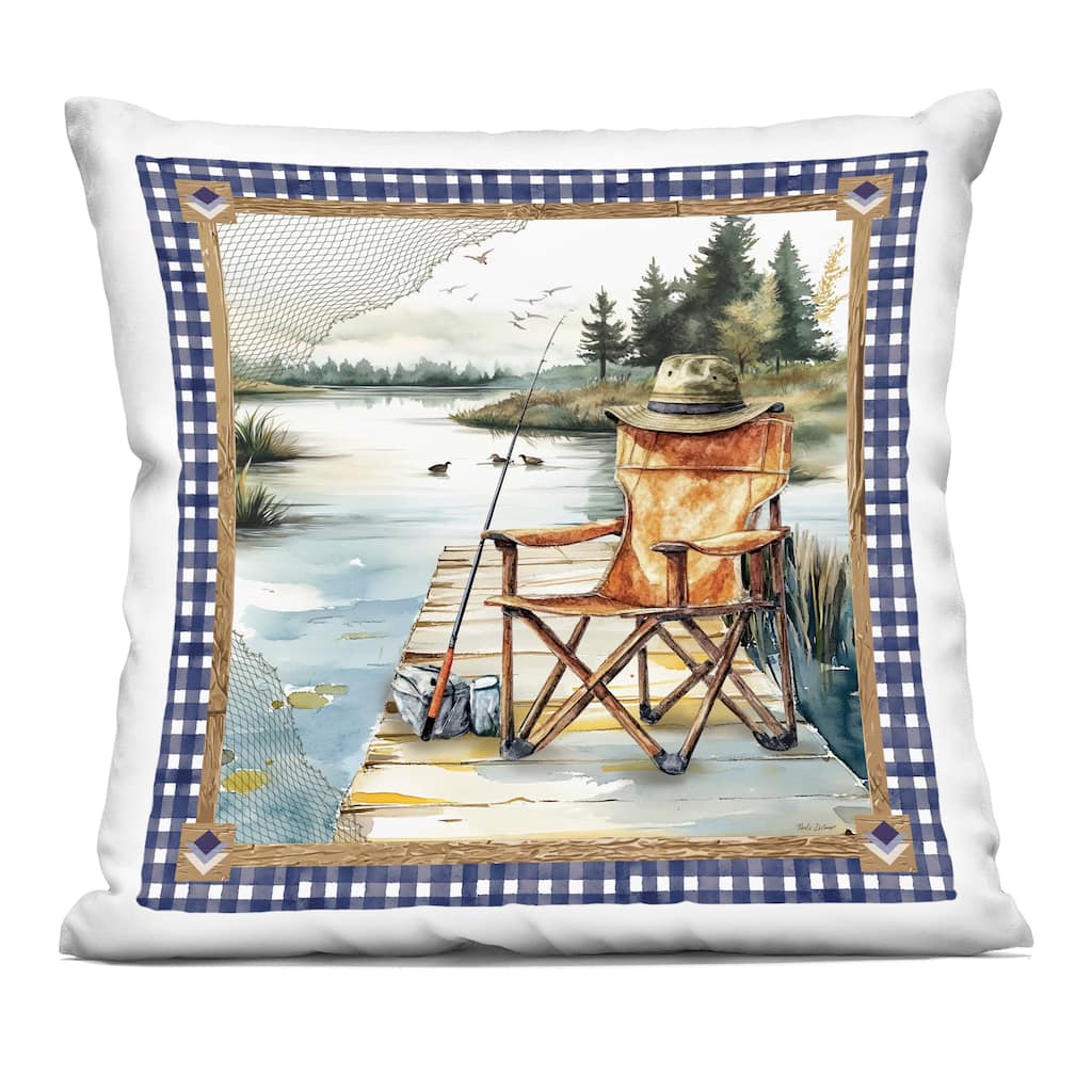 Stupell Fishing Chair on Dock Decorative Printed Throw Pillow Design by Nicole DeCamp